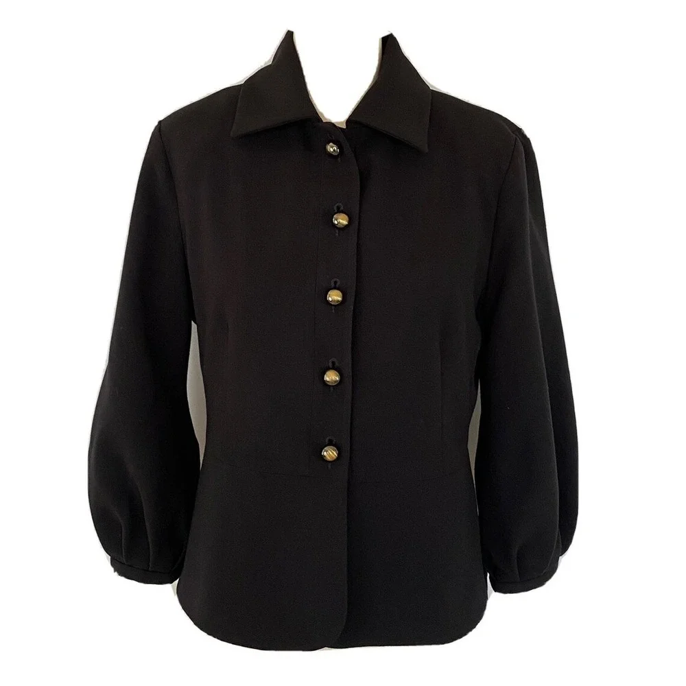 CAbi Abbott Jacket Blazer #3027 Puff Statement Sleeve Button Front Black Sz 4 - Picture 2 of 12